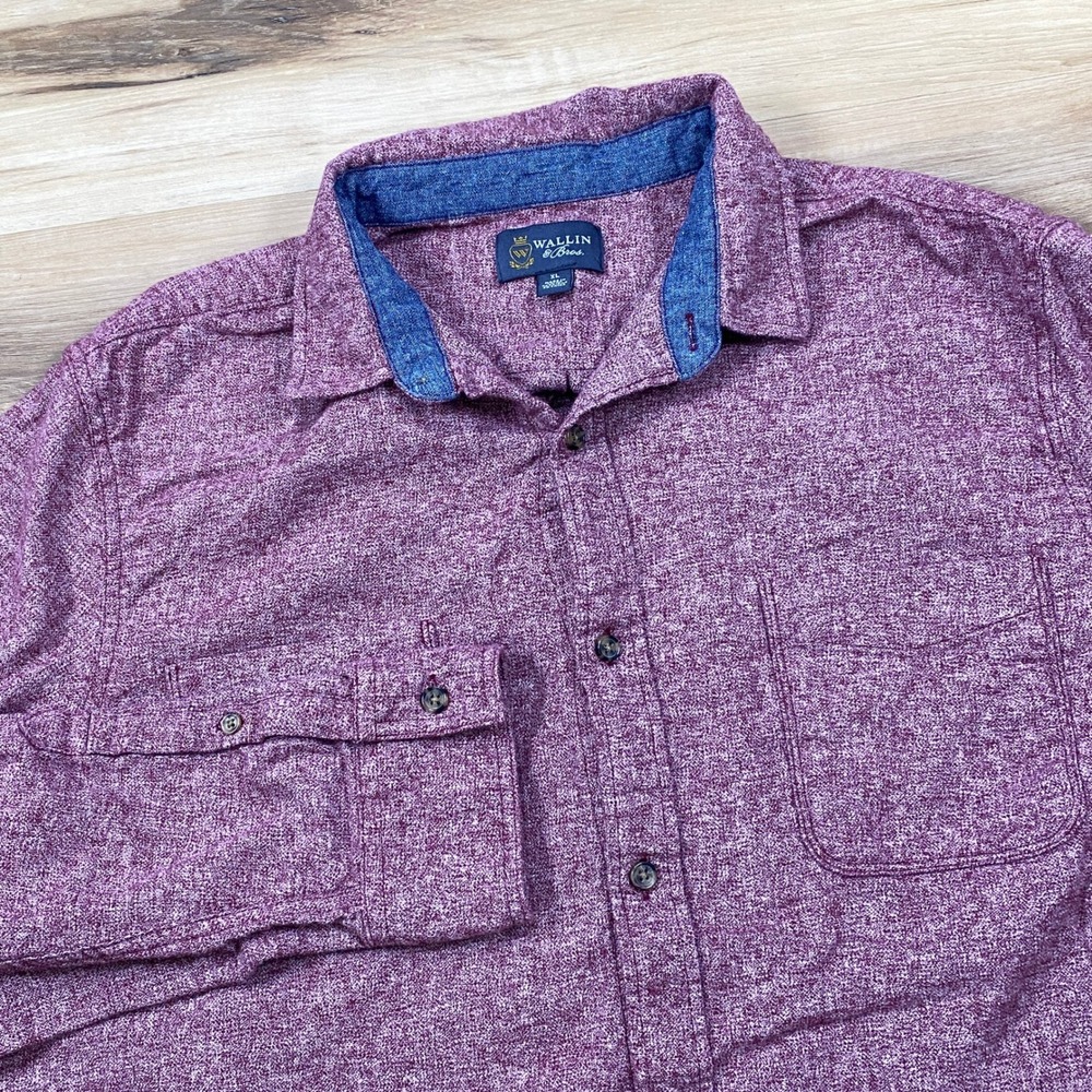 Wallin & Bros Button Up Shirt Men XL Heritage 100% Cotton Brushed Twill Burgundy